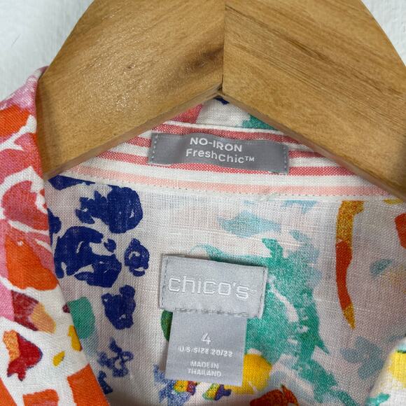 Chico's No Iron Watercolor Floral Button Front Shirt 100% Linen Women's 4 US 20 - Picture 3 of 9